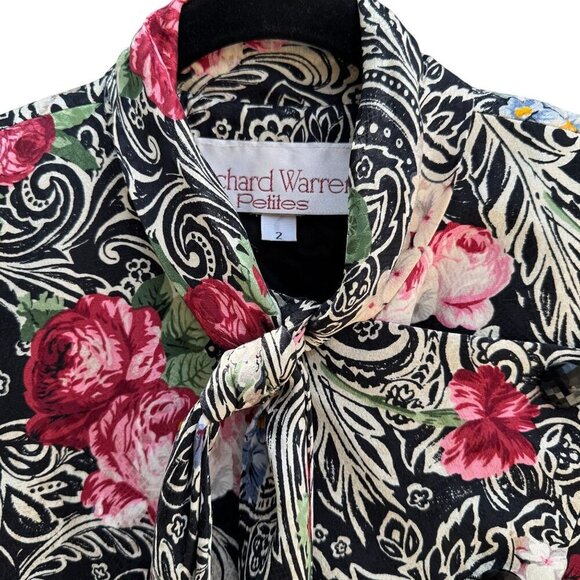 Richard Warren Petites Vintage Floral Print Long-Sleeve Tie Neck Peplum Blazer 2 - Picture 4 of 11